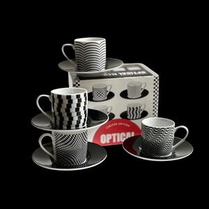 KONITZ Optical Illusions 4 Espresso Cups & Saucers NIB